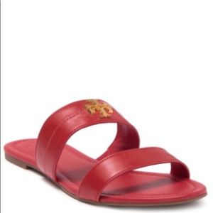 Tory Burch everly leather slide sandal in BRILLIANT RED